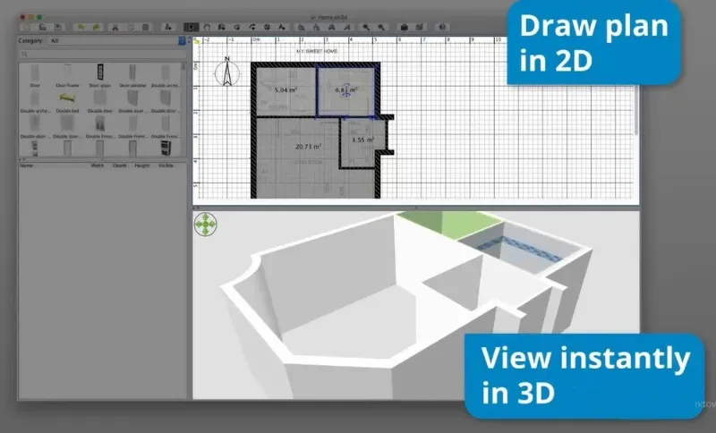 Minh họa giao diện trang web của một công ty chuyên thi công 3D nội thất, có danh mục hình ảnh biển 3D